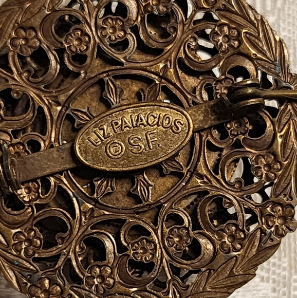 LIZ PALACIOS SF Vintage Vintage 80s Bronze Brooch with Mother of Pearl Accent - Picture 6 of 11